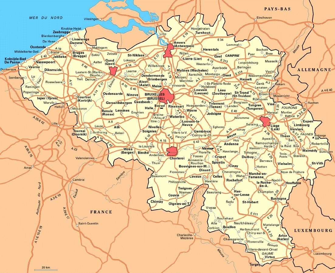 Карта подробная Бельгии
