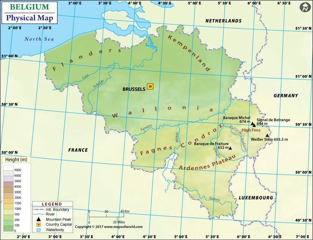 Бельгия топографической карте