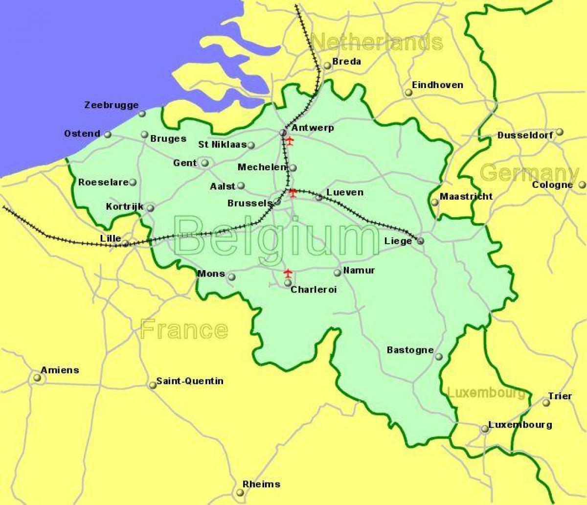 аэропорты Бельгии на карте
